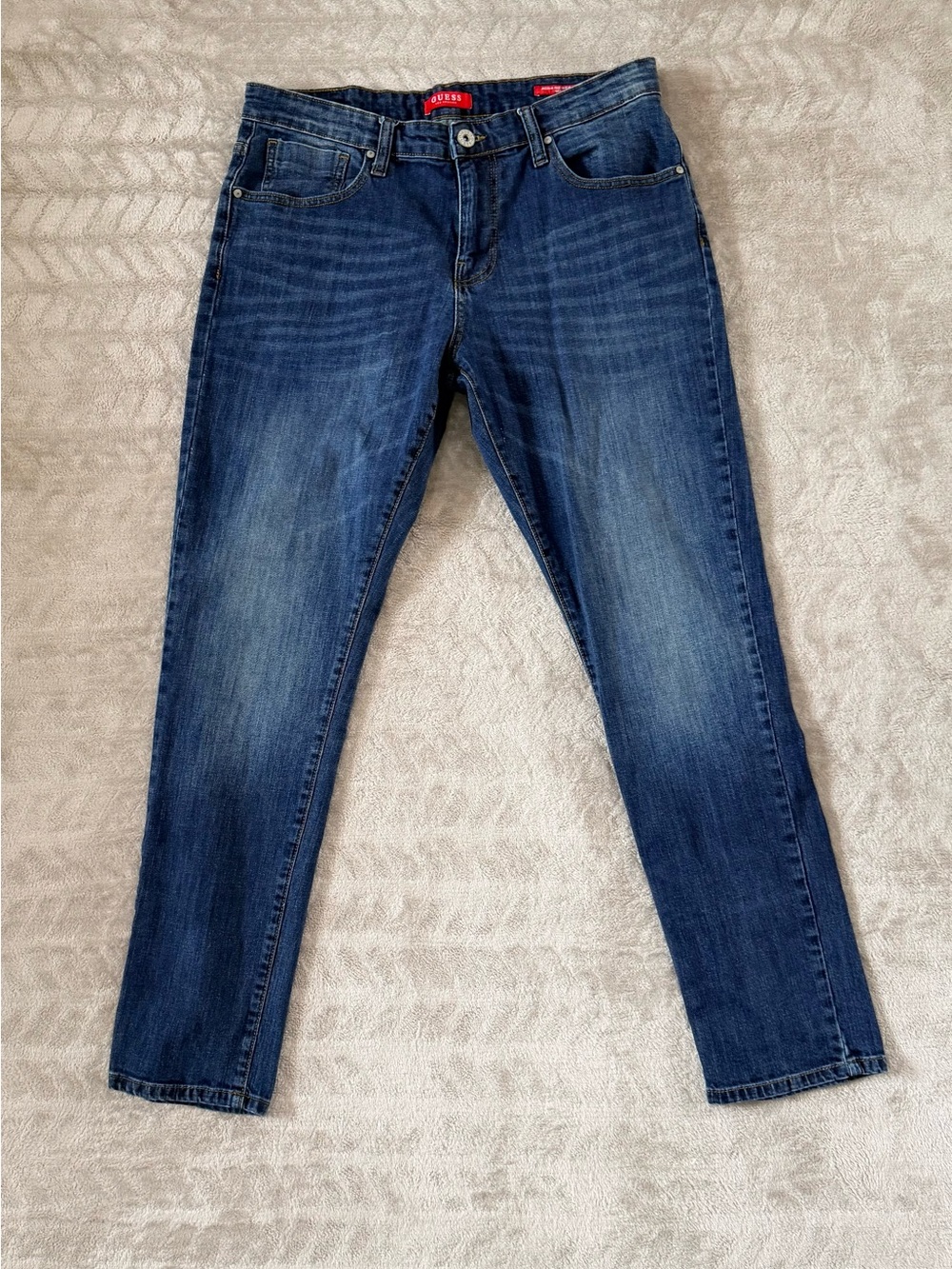 Guess Jeans Mens 36x32 Blue Medium Rise Tapered Slim Fit Denim Dark Wash